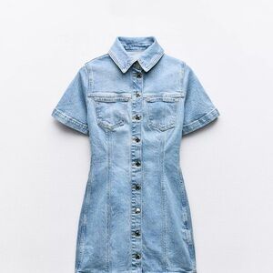 Zara Blue Sheath Mini Dress with Notched Collar